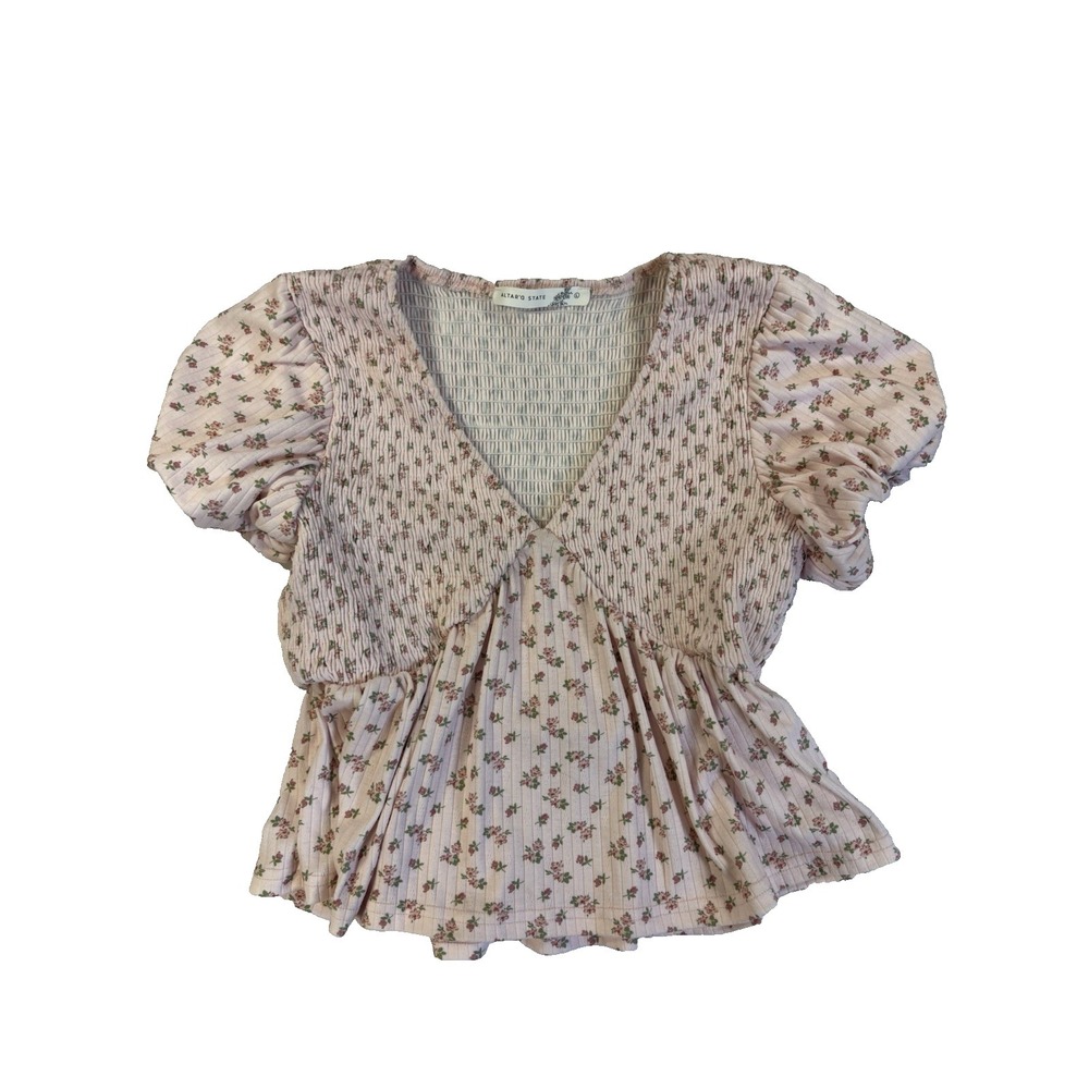 Altar'd State Junior's L Pink Floral Babydoll Top Fairy Feminine Dainty Cottage